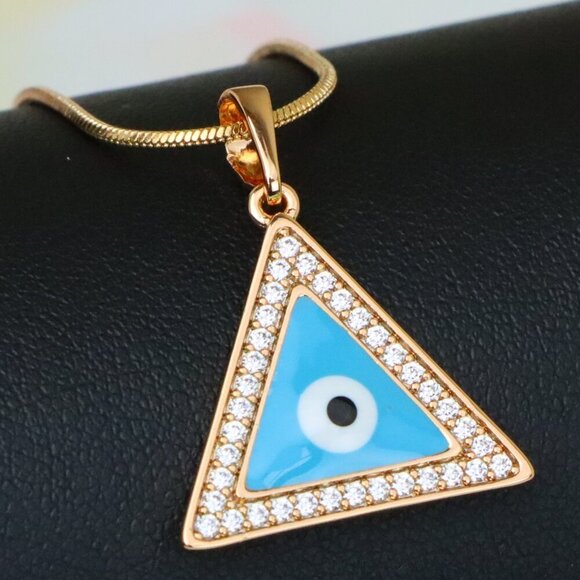 "Triangle Evil Eye Pendant in Rose Gold with CZ Accents, XPPT1394 - Picture 1 of 13